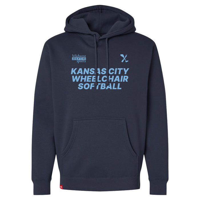 MAS Kansas City Wheelchair Softball Navy Hoodie on a white background