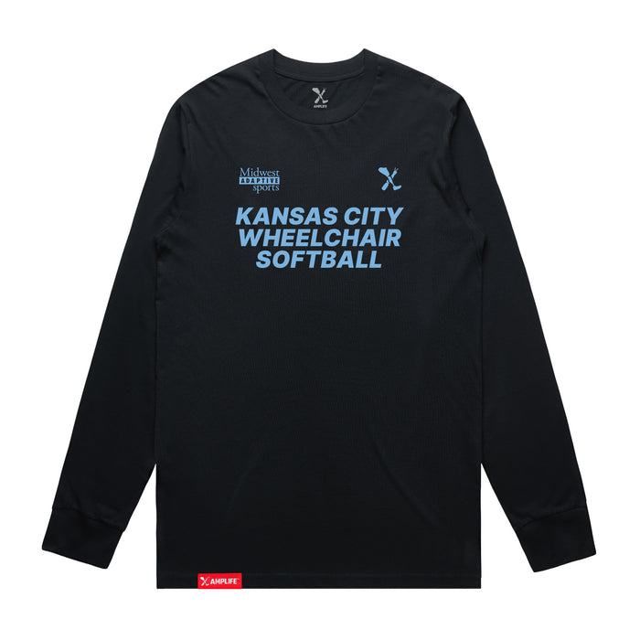 MAS Kansas City Wheelchair Softball Navy Long Sleeve T-Shirt on a white background
