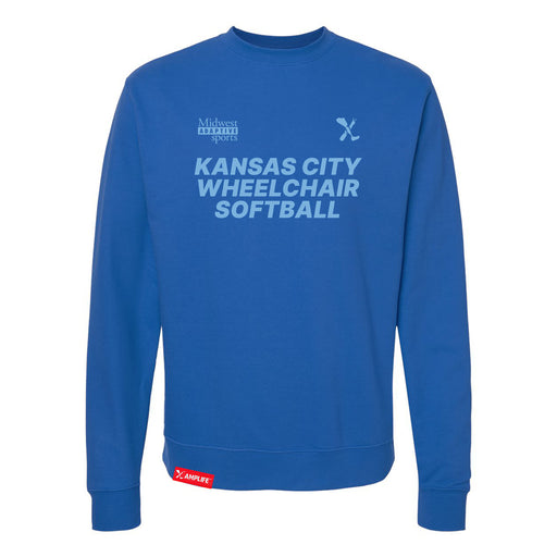 MAS Kansas City Wheelchair Softball Royal Crewneck Sweatshirt on a white background