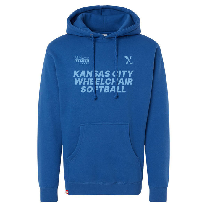 MAS Kansas City Wheelchair Softball Royal Hoodie on a white background