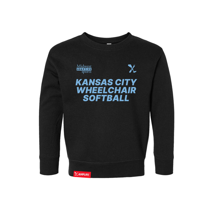 MAS Kansas City Wheelchair Softball Toddler Black Crewneck Sweatshirt on a white background