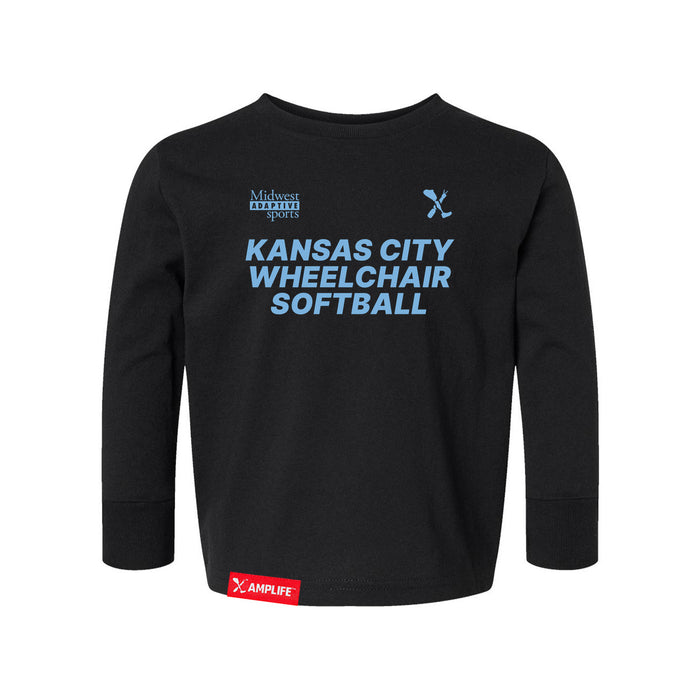 MAS Kansas City Wheelchair Softball Toddler Black Long Sleeve T-Shirt on a white background
