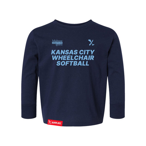 MAS Kansas City Wheelchair Softball Toddler Navy Long Sleeve T-Shirt on a white background