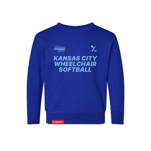 MAS Kansas City Wheelchair Softball Toddler Royal Crewneck Sweatshirt on a white background