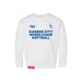 MAS Kansas City Wheelchair Softball Toddler White Crewneck Sweatshirt on a white background