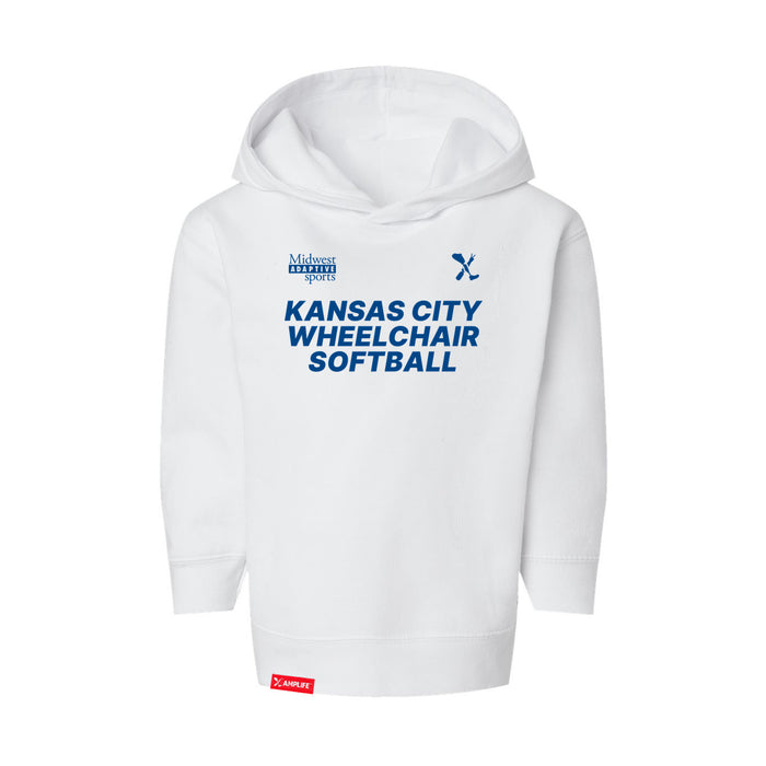 MAS Kansas City Wheelchair Softball Toddler White Hoodie on a white background
