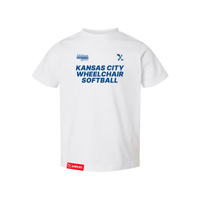 MAS Kansas City Wheelchair Softball Toddler White T-Shirt on a white background
