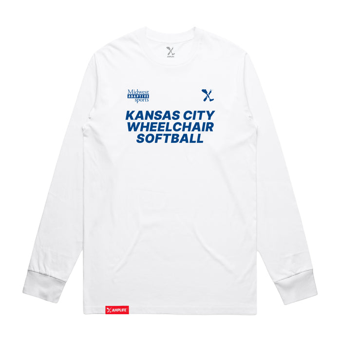MAS Kansas City Wheelchair Softball White Long Sleeve T-Shirt on a white background