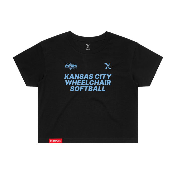 MAS Kansas City Wheelchair Softball Women's Black Crop T-Shirt on a white background