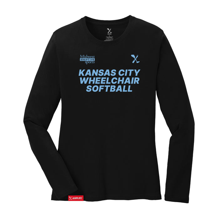 MAS Kansas City Wheelchair Softball Women's Black Long Sleeve T-Shirt on a white background