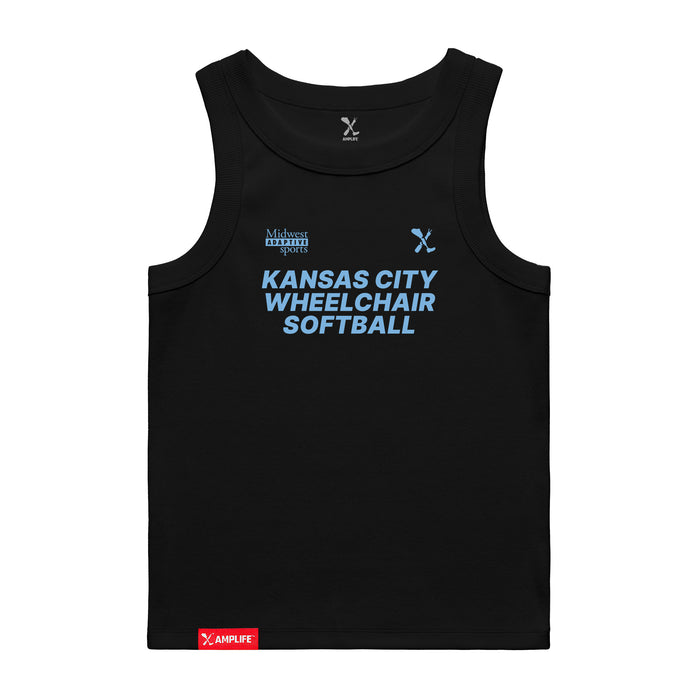MAS Kansas City Wheelchair Softball Women's Black Organic Tank Top on a white background