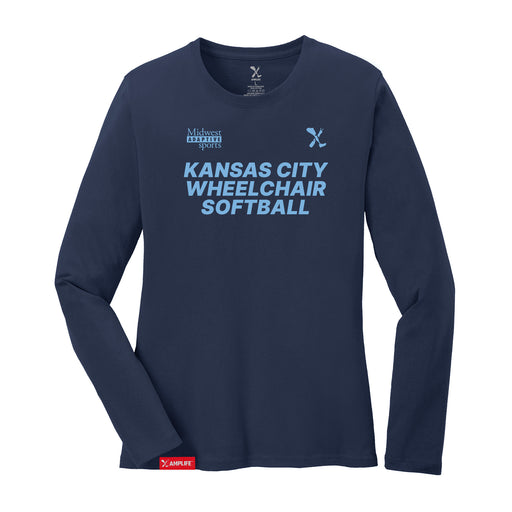 MAS Kansas City Wheelchair Softball Women's Navy Long Sleeve T-Shirt on a white background