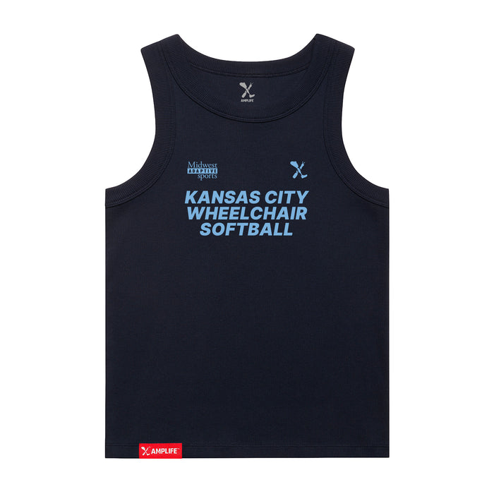 MAS Kansas City Wheelchair Softball Women's Navy Organic Tank Top on a white background