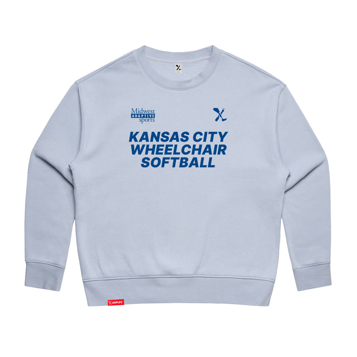MAS Kansas City Wheelchair Softball Women's Powder Modern Crewneck Sweatshirt on a white background