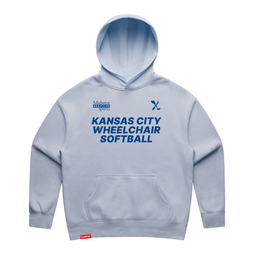 MAS Kansas City Wheelchair Softball Women's Powder Modern Hoodie on a white background