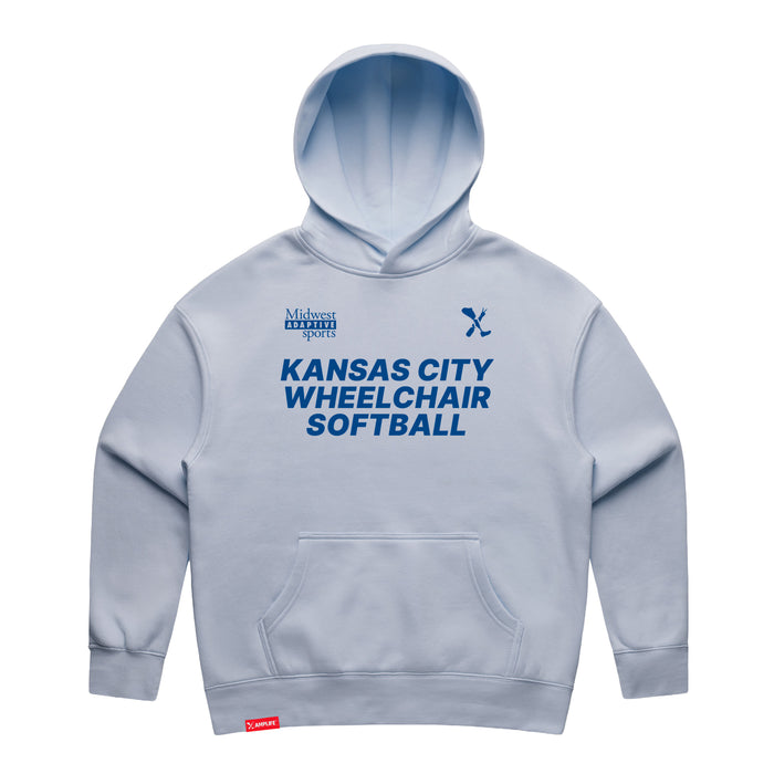 MAS Kansas City Wheelchair Softball Women's Powder Modern Hoodie on a white background