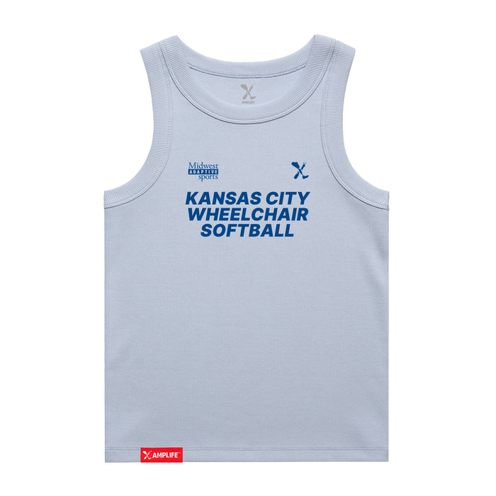 MAS Kansas City Wheelchair Softball Women's Powder Organic Tank Top on a white background