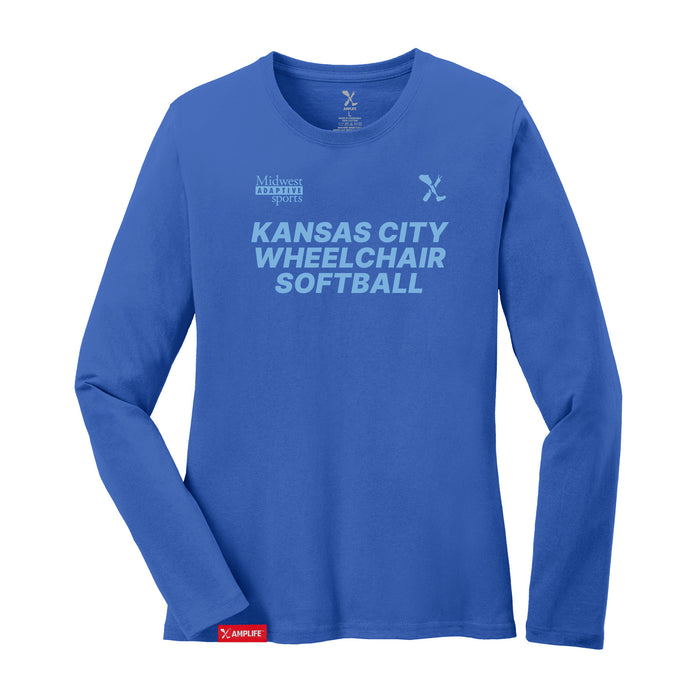 MAS Kansas City Wheelchair Softball Women's Royal Long Sleeve T-Shirt on a white background
