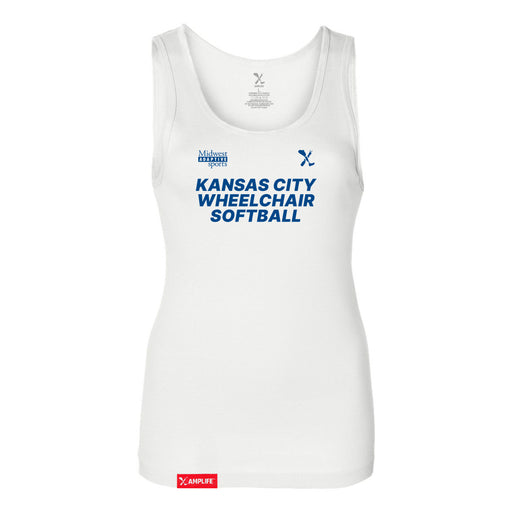 MAS Kansas City Wheelchair Softball Women's White Slim Micro Rib Tank Top on a white background