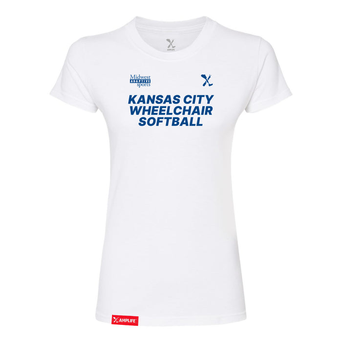 MAS Kansas City Wheelchair Softball Women's White Slim T-Shirt on a white background