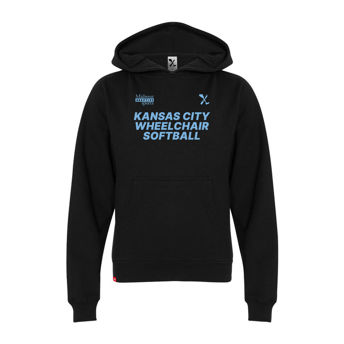 MAS Kansas City Wheelchair Softball Youth Black Hoodie on a white background
