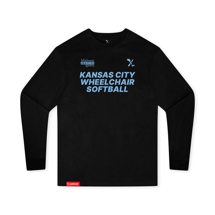 MAS Kansas City Wheelchair Softball Youth Black Long Sleeve T-Shirt on a white background