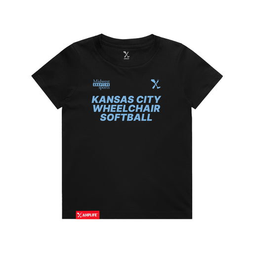 MAS Kansas City Wheelchair Softball Youth Black T-Shirt on a white background