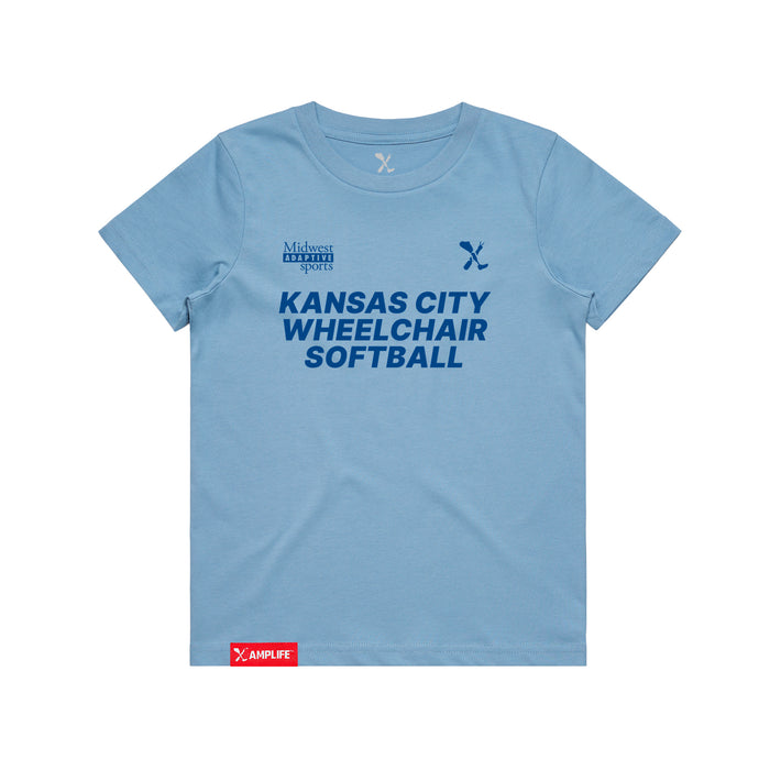 MAS Kansas City Wheelchair Softball Youth Carolina Blue T-Shirt on a white background