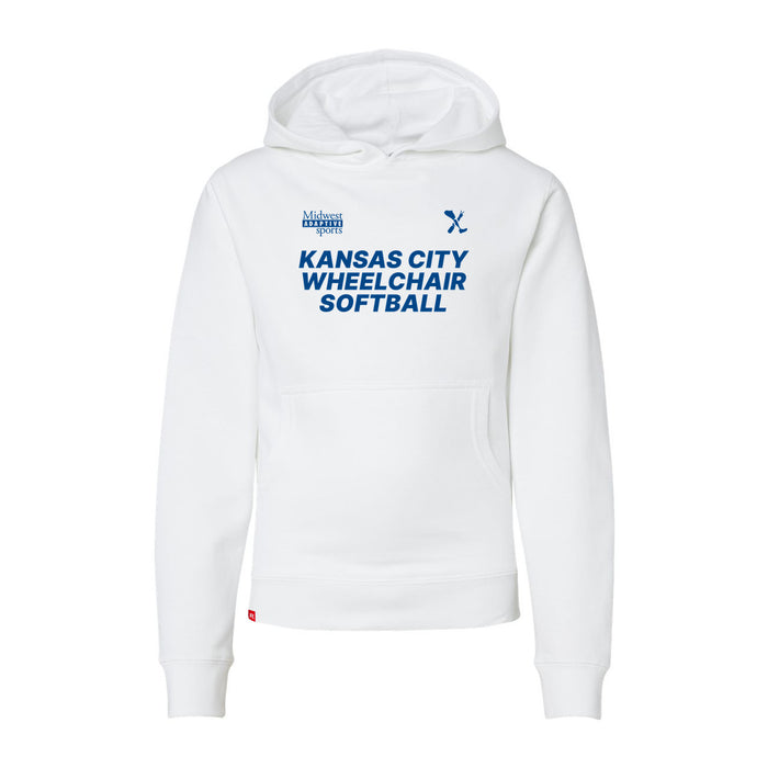 MAS Kansas City Wheelchair Softball Youth White Hoodie on a white background