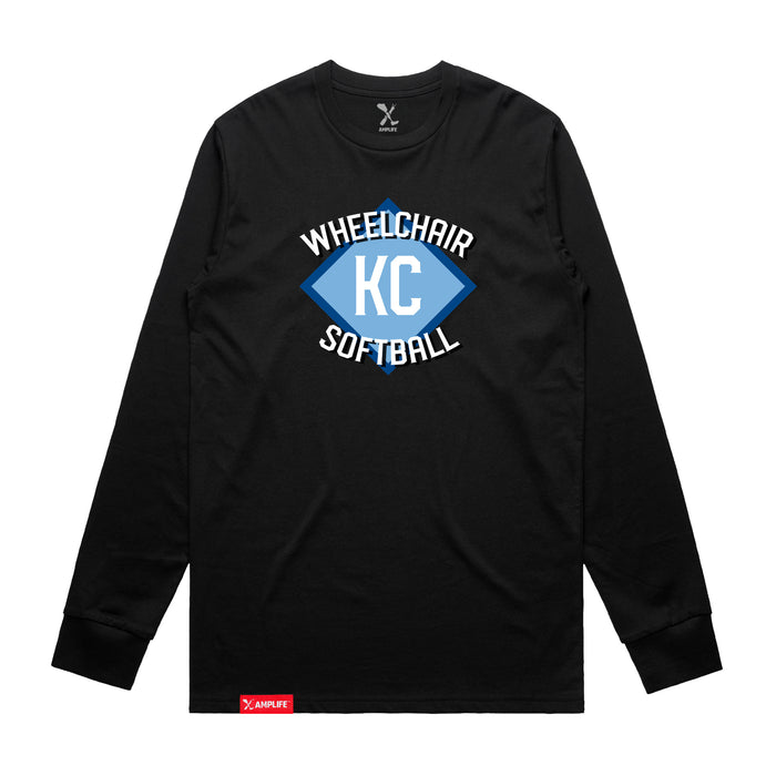 MAS Kansas City Wheelchair Softball Diamond Black Long Sleeve T-Shirt on a white background