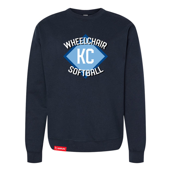MAS Kansas City Wheelchair Softball Diamond Classic Navy Crewneck Sweatshirt on a white background