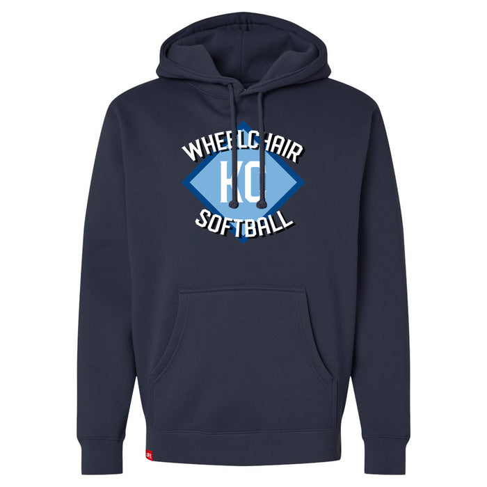 MAS Kansas City Wheelchair Softball Diamond Navy Hoodie on a white background