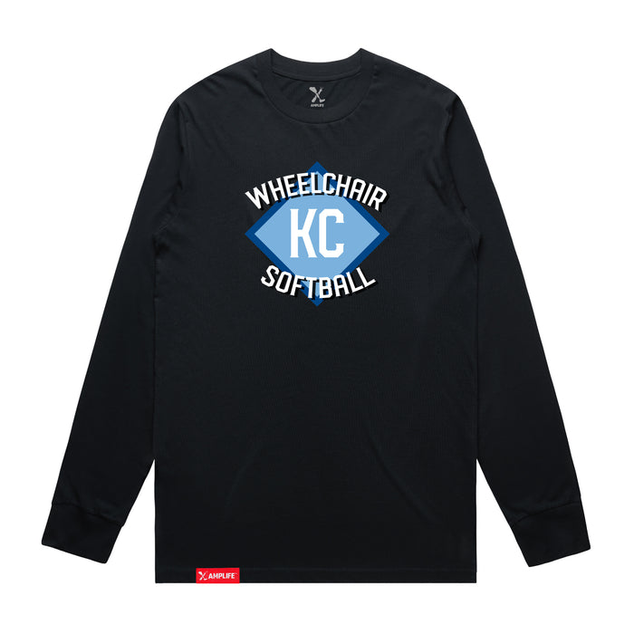 MAS Kansas City Wheelchair Softball Diamond Navy Long Sleeve T-Shirt on a white background