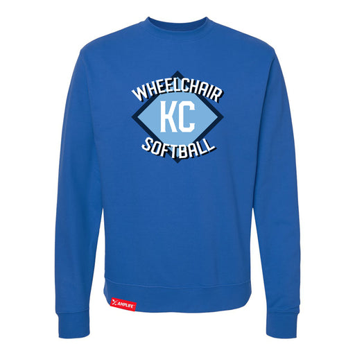 MAS Kansas City Wheelchair Softball Diamond Royal Crewneck Sweatshirt on a white background