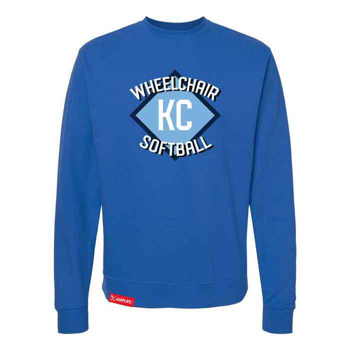 MAS Kansas City Wheelchair Softball Diamond Royal Crewneck Sweatshirt on a white background
