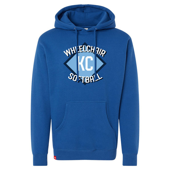 MAS Kansas City Wheelchair Softball Diamond Royal Hoodie on a white background