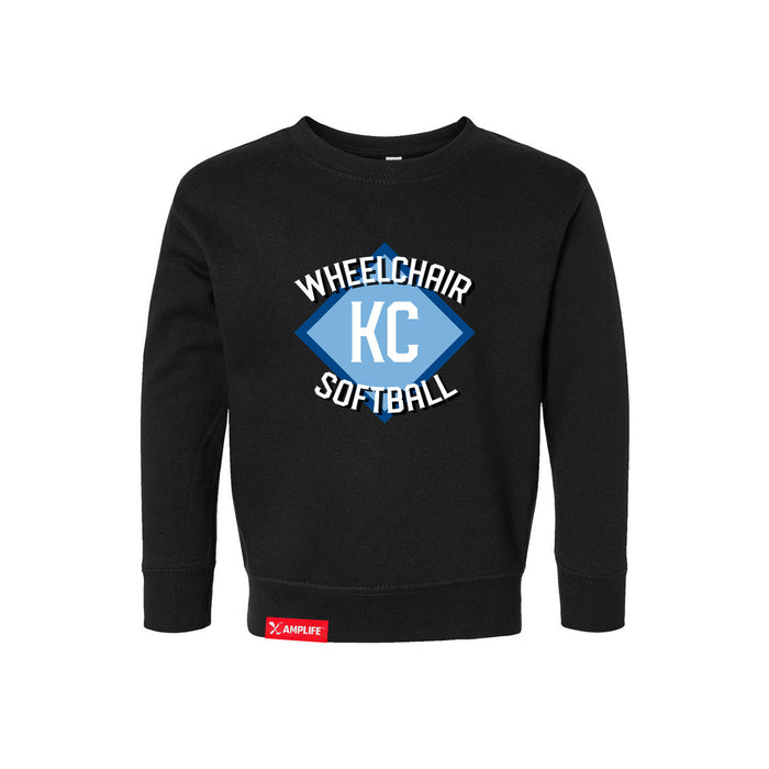 MAS Kansas City Wheelchair Softball Diamond Toddler Black Crewneck Sweatshirt on a white background