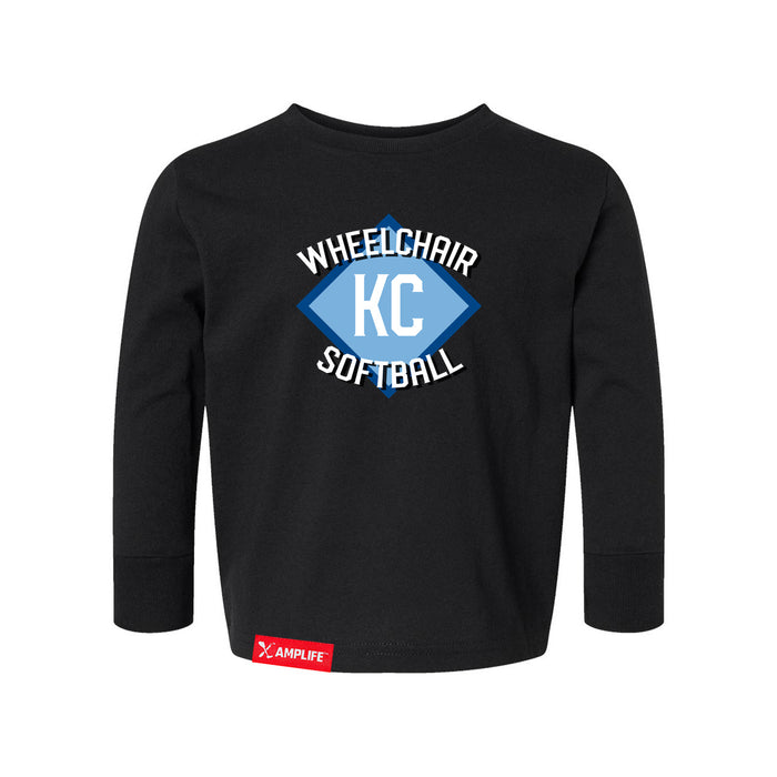 MAS Kansas City Wheelchair Softball Diamond Toddler Black Long Sleeve T-Shirt on a white background
