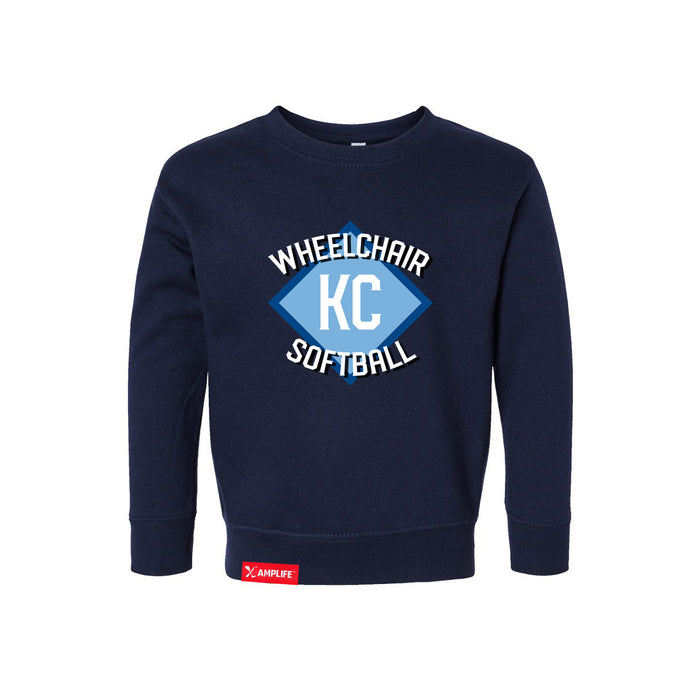 MAS Kansas City Wheelchair Softball Diamond Toddler Navy Crewneck Sweatshirt on a white background