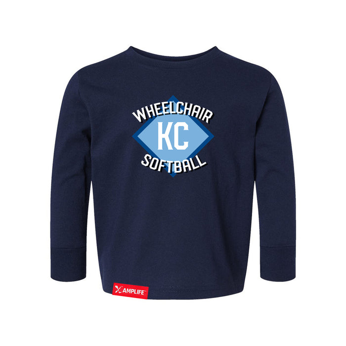 MAS Kansas City Wheelchair Softball Diamond Toddler Navy Long Sleeve T-Shirt on a white background