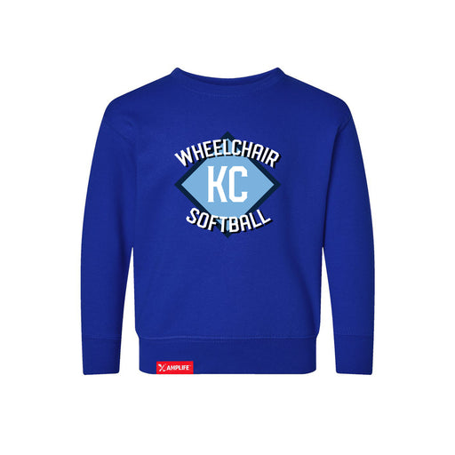 MAS Kansas City Wheelchair Softball Diamond Toddler Royal Crewneck Sweatshirt on a white background