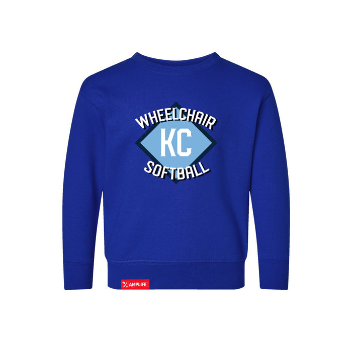 MAS Kansas City Wheelchair Softball Diamond Toddler Royal Crewneck Sweatshirt on a white background