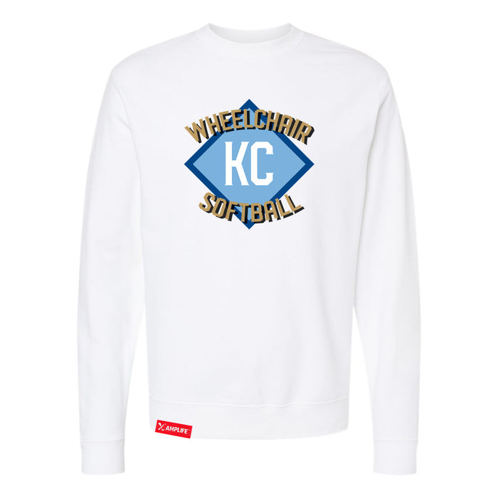 MAS Kansas City Wheelchair Softball Diamond White Crewneck Sweatshirt on a white background