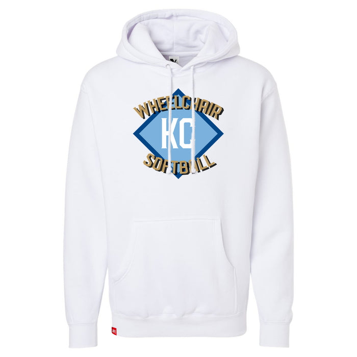 MAS Kansas City Wheelchair Softball Diamond White Hoodie on a white background
