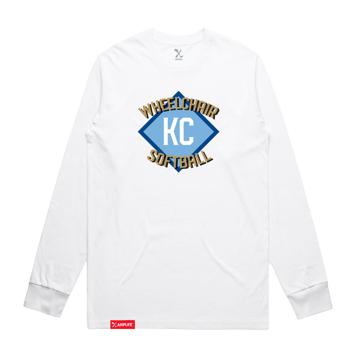 MAS Kansas City Wheelchair Softball Diamond White Long Sleeve T-Shirt on a white background
