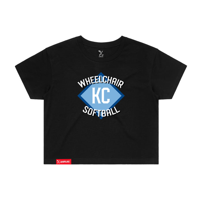 MAS Kansas City Wheelchair Softball Diamond Women's Black Crop T-Shirt on a white background