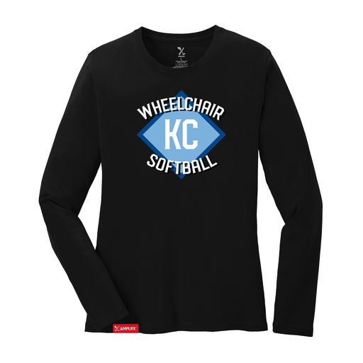 MAS Kansas City Wheelchair Softball Diamond Women's Black Long Sleeve T-Shirt on a white background