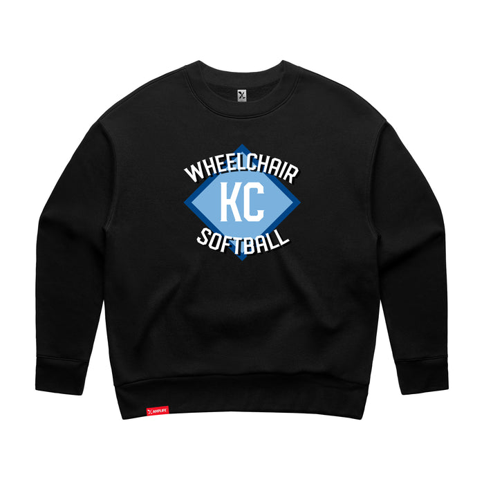 MAS Kansas City Wheelchair Softball Diamond Women's Black Modern Crewneck Sweatshirt on a white background