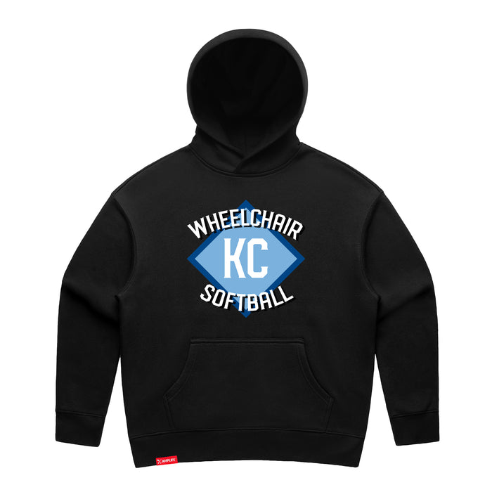 MAS Kansas City Wheelchair Softball Diamond Women's Black Modern Hoodie on a white background