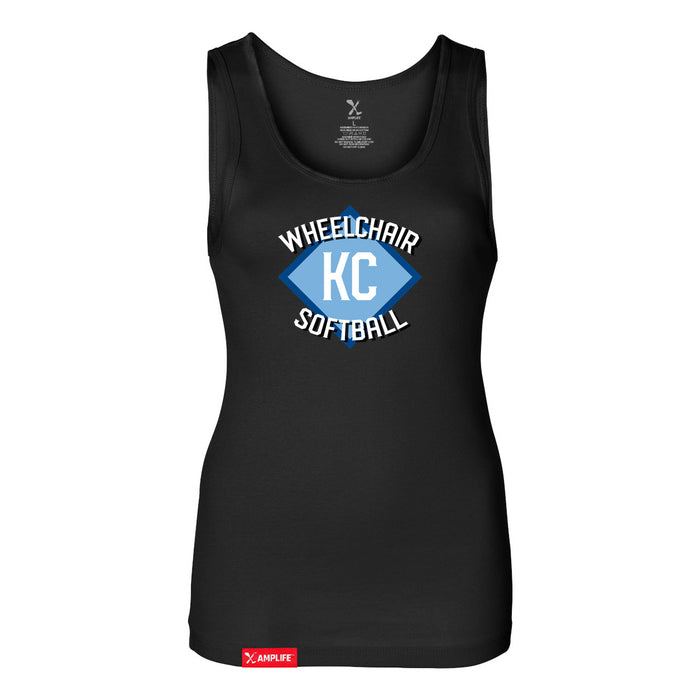 MAS Kansas City Wheelchair Softball Diamond Women's Black Slim Micro Rib Tank Top on a white background